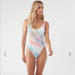 NWT, Oneill women of the wave Mykonos one piece. Pastel tie dye